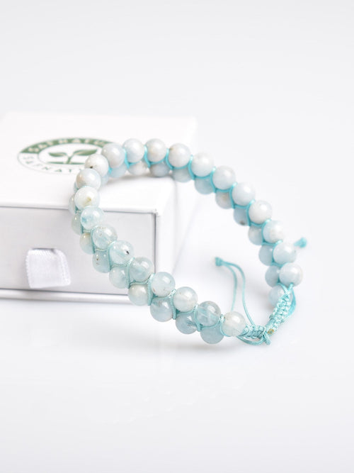 Aquamarine 6mm Double Row Macrame Natural Stone Bracelet