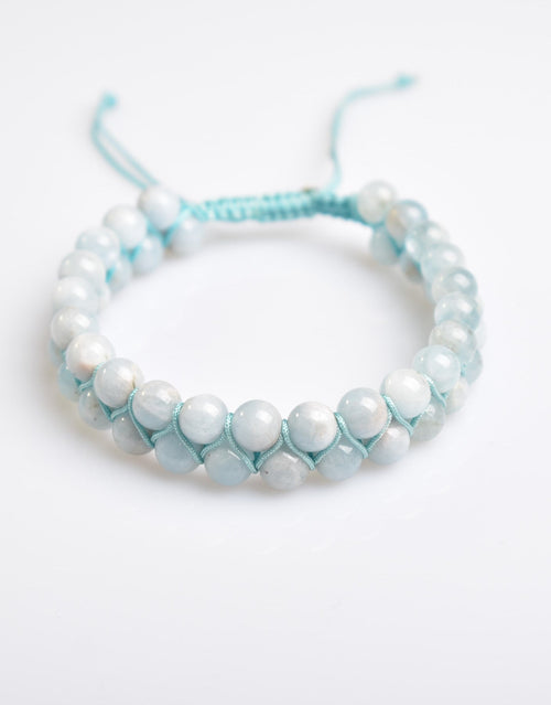 Aquamarine 6mm Double Row Macrame Natural Stone Bracelet