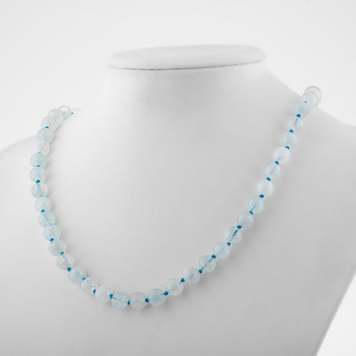 Aquamarine 8 mm Knotted Natural Stone Necklace