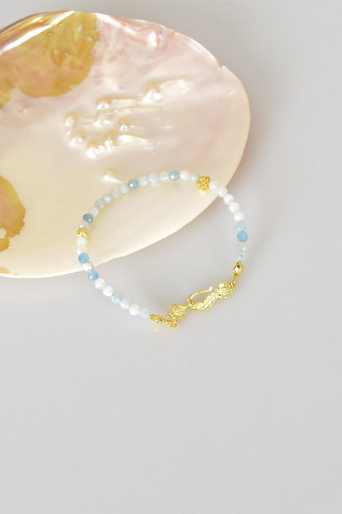 Aquamarine Natural Stone 925 Sterling Silver Closure Bracelet - Moonlight Collection 