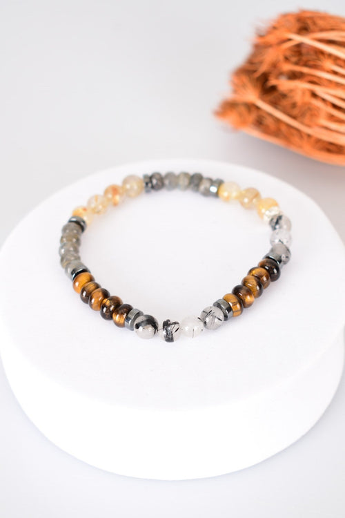 Gold Rutilated Quartz - Tiger Eye - Rutilated Quartz Natural Stone Bracelet