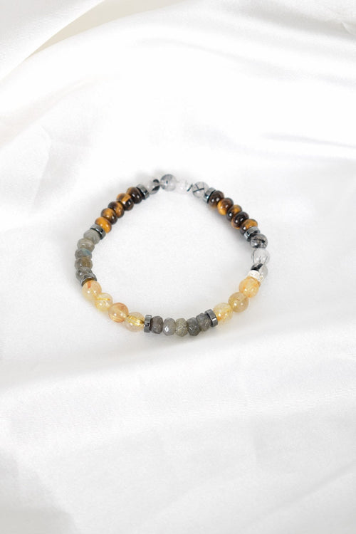 Gold Rutilated Quartz - Tiger Eye - Rutilated Quartz Natural Stone Bracelet