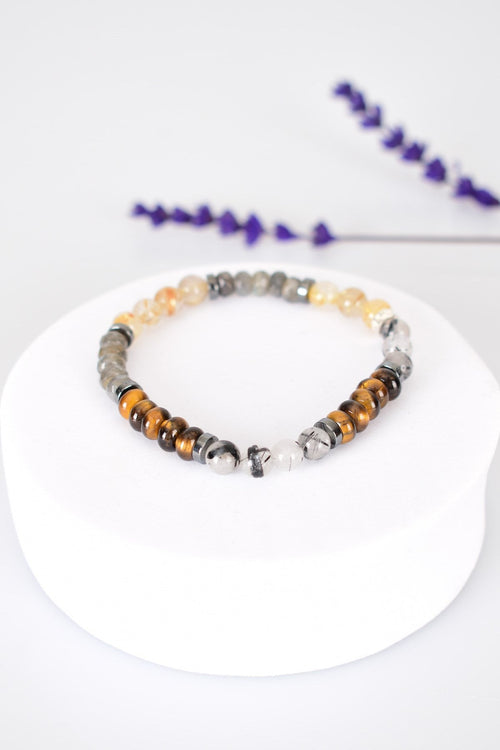 Gold Rutilated Quartz - Tiger Eye - Rutilated Quartz Natural Stone Bracelet