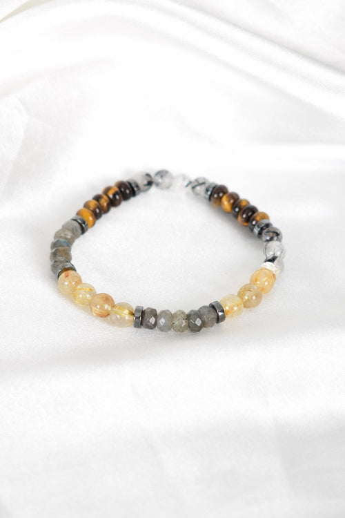 Gold Rutilated Quartz - Tiger Eye - Rutilated Quartz Natural Stone Bracelet