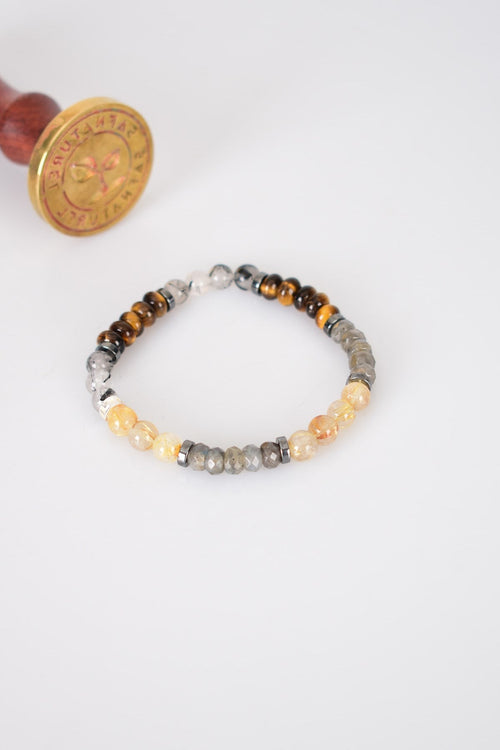 Gold Rutilated Quartz - Tiger Eye - Rutilated Quartz Natural Stone Bracelet