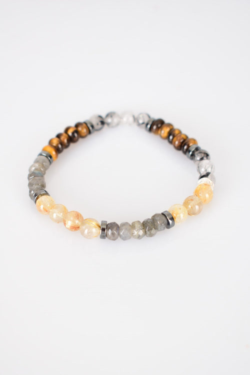 Gold Rutilated Quartz - Tiger Eye - Rutilated Quartz Natural Stone Bracelet