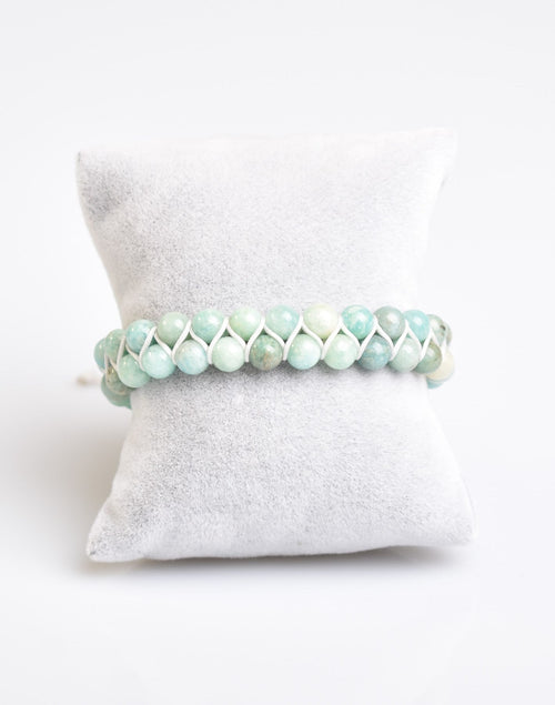 Amazonite 6mm Double Row Macrame Natural Stone Bracelet