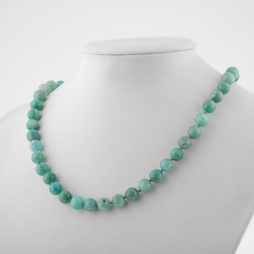 Amazonite 8 mm Knotted Natural Stone Necklace