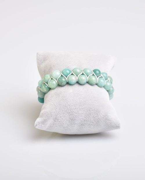 Amazonite 8mm Double Row Macrame Natural Stone Bracelet