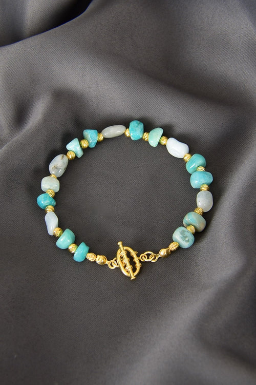 Amazonite Natural Stone 925 Sterling Silver Closure Bracelet - Moonlight Collection