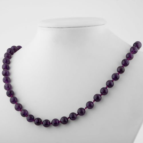 Amethyst 8 mm Knotted Natural Stone Necklace