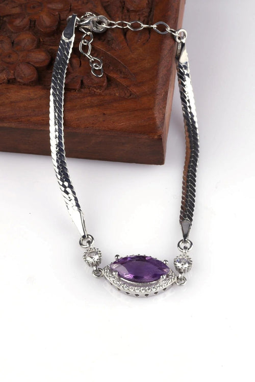 Amethyst Natural Stone 925 Sterling Silver Bracelet