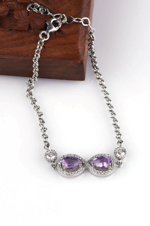 Amethyst Natural Stone 925 Sterling Silver Bracelet 