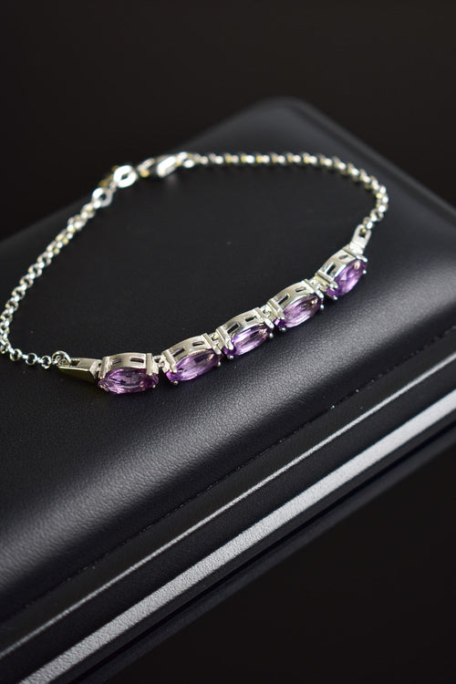 Amethyst Natural Stone 925 Sterling Silver Bracelet