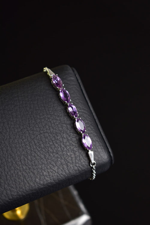 Amethyst Natural Stone 925 Sterling Silver Bracelet