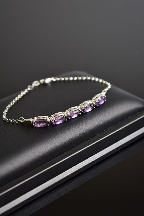 Amethyst Natural Stone 925 Sterling Silver Bracelet