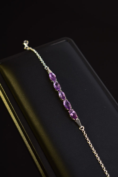 Amethyst Natural Stone 925 Sterling Silver Bracelet