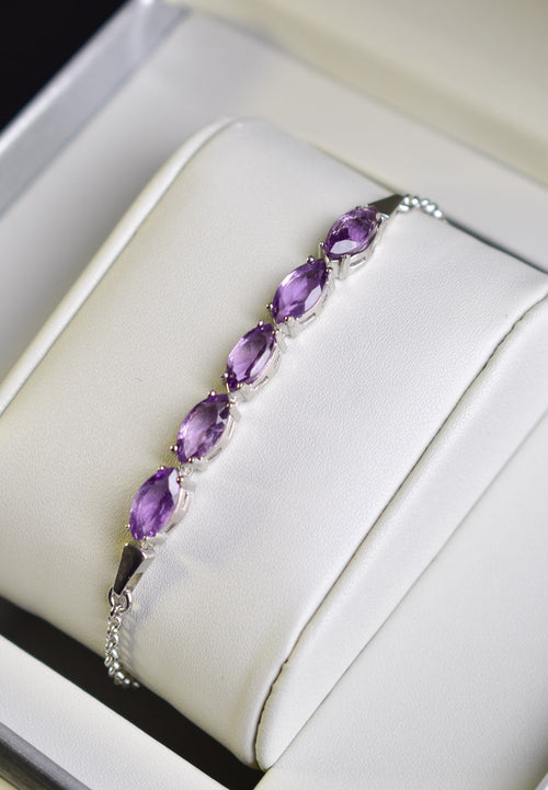 Amethyst Natural Stone 925 Sterling Silver Bracelet