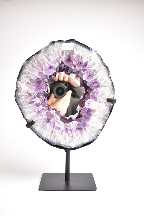 Amethyst Natural Stone Stand Mirrored Geode