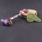 Amethyst Natural Stone Roller and Jade Natural Stone Heart Gua Sha Massage Set