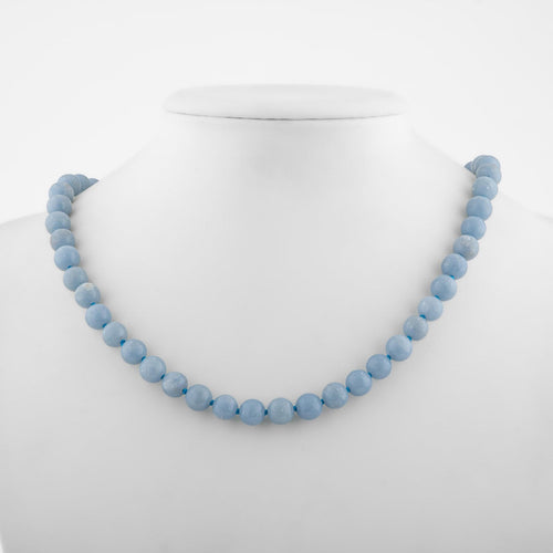 Angelite 8 mm Knotted Natural Stone Necklace