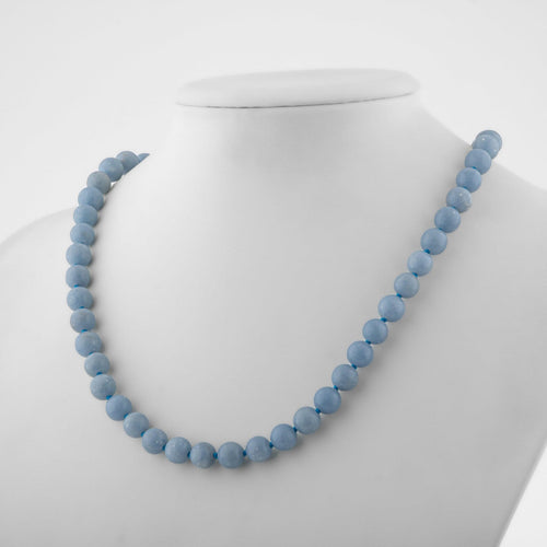 Angelite 8 mm Knotted Natural Stone Necklace