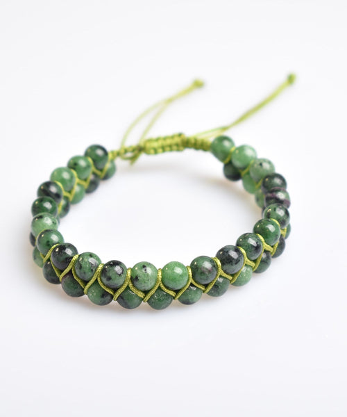 Anyolite 6mm Double Row Macrame Natural Stone Bracelet