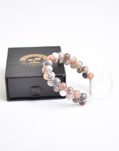 Botswana Agate 8mm Double Row Macrame Natural Stone Bracelet