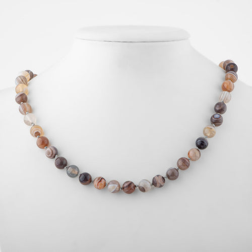 Botswana Agate 8 mm Knotted Natural Stone Necklace