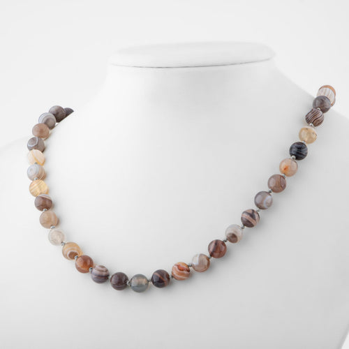 Botswana Agate 8 mm Knotted Natural Stone Necklace