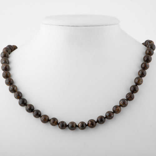 Bronzite 8 mm Knotted Natural Stone Necklace