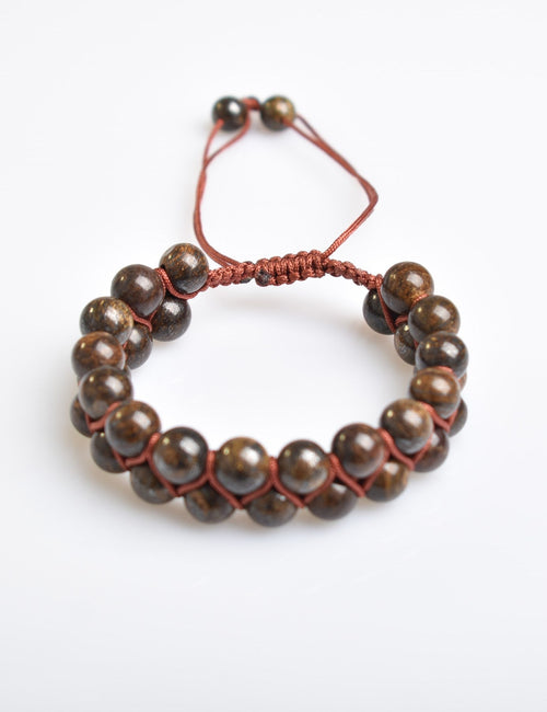 Bronzite 8mm Double Row Macrame Natural Stone Bracelet