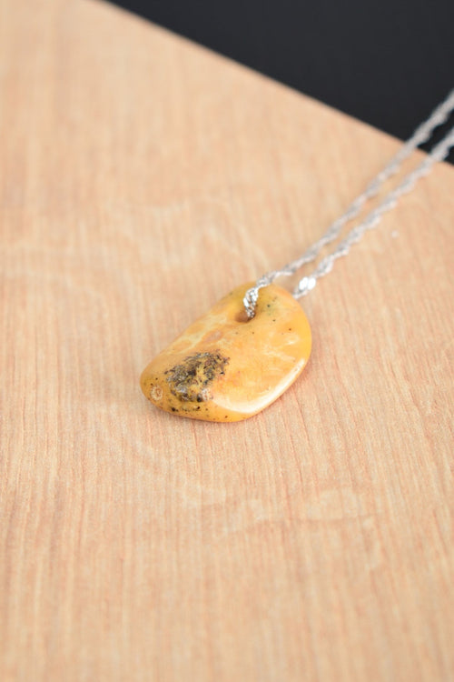 Natural Drop Amber 925 Sterling Silver Chain Necklace