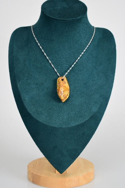 Natural Drop Amber 925 Sterling Silver Chain Necklace