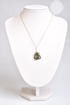 Natural Moldavite Stone Silver Wrap Necklace