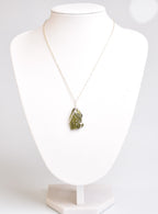 Natural Moldavite Stone Silver Wrap Necklace