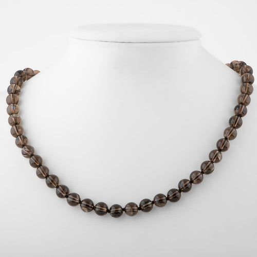 Smoky Quartz 6 mm Knotted Natural Stone Necklace