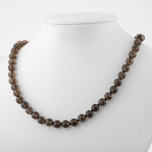 Smoky Quartz 6 mm Knotted Natural Stone Necklace