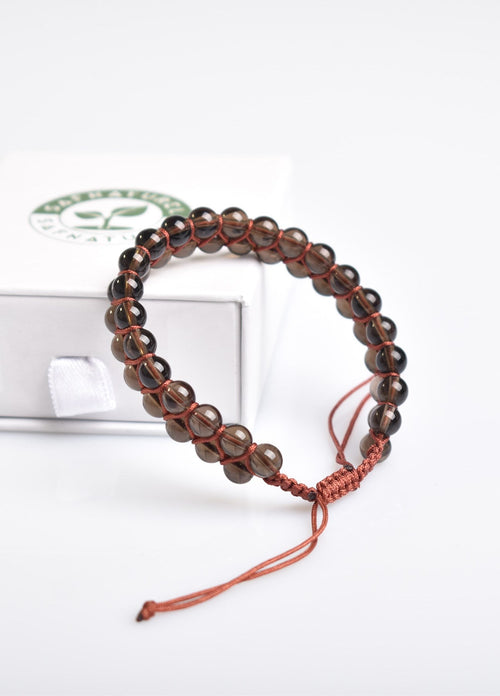 Smoky Quartz 6mm Double Row Macrame Natural Stone Bracelet