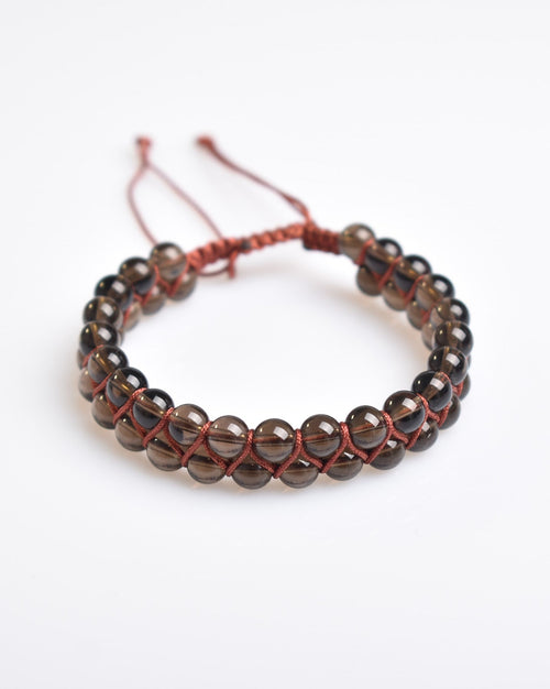 Smoky Quartz 6mm Double Row Macrame Natural Stone Bracelet