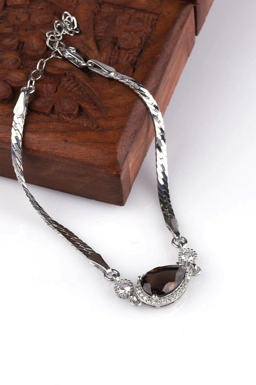 Smoky Quartz Natural Stone 925 Sterling Silver Bracelet