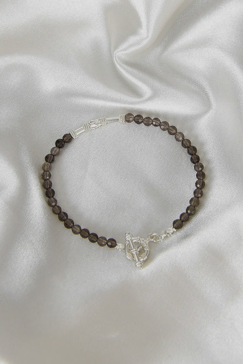 Smoky Quartz Natural Stone 925 Sterling Silver Closure Bracelet - Moonlight Collection