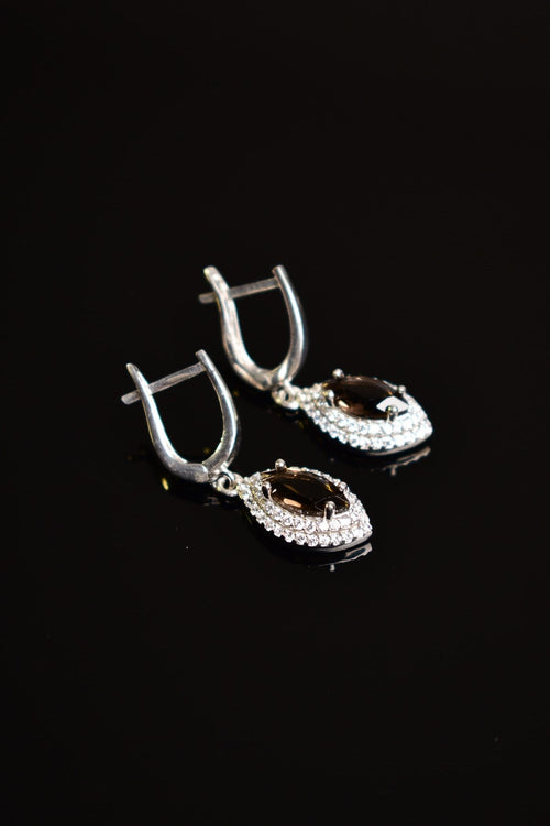 Smoky Quartz Natural Stone 925 Sterling Silver Earrings 