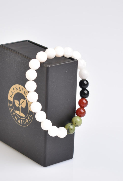 Palestinian Themed Natural Stone 8 mm Bracelet (Jade-Agate-Obsidian-Moonstone)