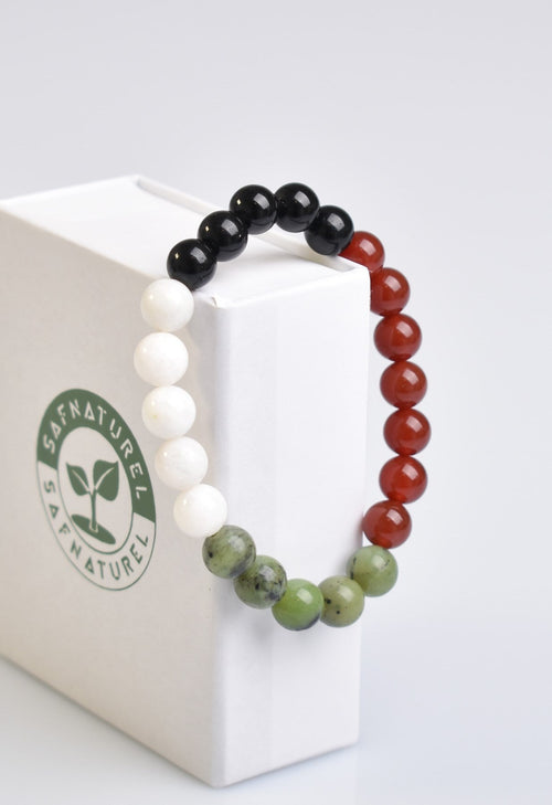 Palestinian Themed Natural Stone 8 mm Bracelet (Jade-Agate-Obsidian-Moonstone)