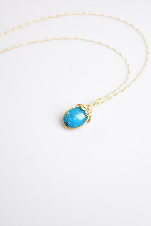 Firuze Turquoise Natural Stone Silver Wrap Necklace