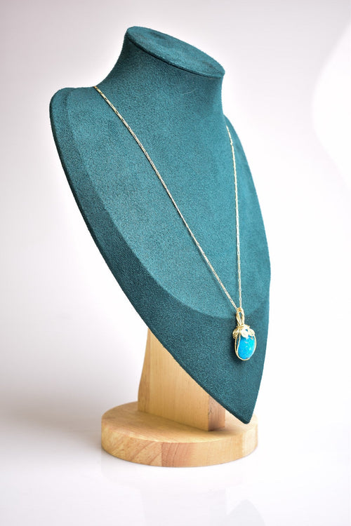 Firuze Turquoise Natural Stone Silver Wrap Necklace