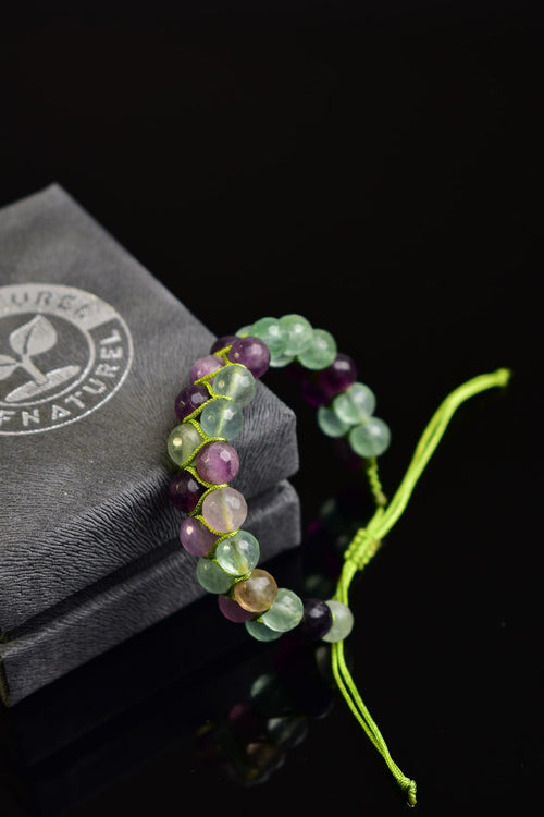 Fluorite Natural Stone Double Row Macrame Bracelet 8 mm