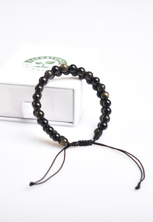 Golden Obsidian 6mm Double Row Macrame Natural Stone Bracelet