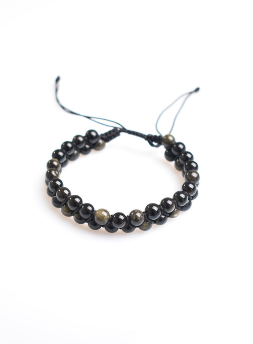 Golden Obsidian 6mm Double Row Macrame Natural Stone Bracelet